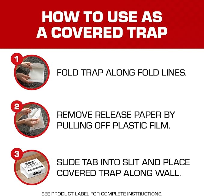 Tomcat Glue Boards with Immediate Grip Glue for Mice, Cockroaches, and Insects, Use Flat or Covered, Ready-To-Use, 4 Traps