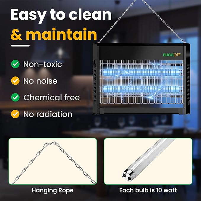 Black Modern Indoor Electric Bug Zapper, 2000 SQFT Coverage, 3500 Volts of Stunning Power, 40 Watts, Kills Mosquitos Gnats, Flys & More. 10 Year Warranty, X2 Free Repalcment Bulb (4 Pack)