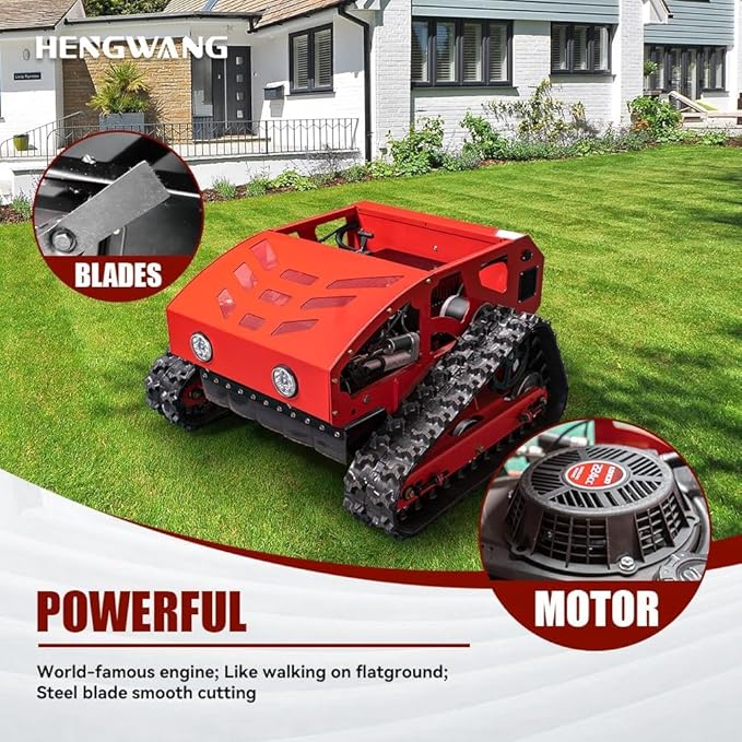 Remote Control Lawn Mower 9HP Electric Start 45° Climbing Adjustable Mowing Height Track Drive All Terrain Grass Cutter Yard Intelligent Mower (HW-224-55L)
