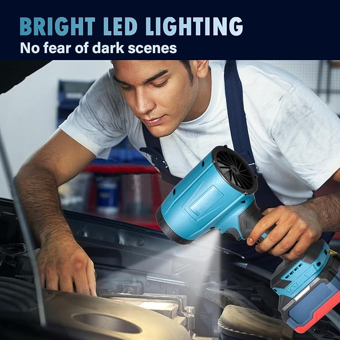 Cordless Leaf Blower Portable Dust Cleaner 21V Handheld Turbo Jet Blower 300000 RPM Compressed Air Duster for Patio Cleaning Lawn Care Drying Camping Blowing Leaves & Snow w/ 2 Batteries, Blue