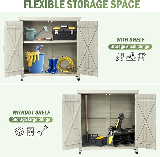 Outdoor Potting Bench with Storage, Small Outdoor Cabinet & Deck Storage Cabinet with Metal Tabletop & Large Garden Storage