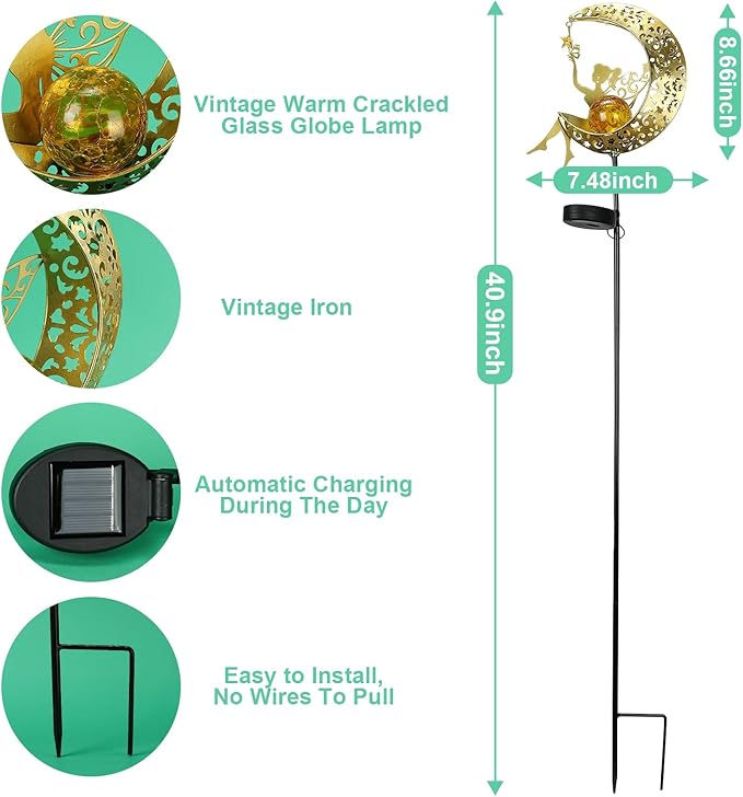 ZKLiLi Solar Lights Garden Decorations,Moon Fairy Light,Solar Statues Outdoor Decor,Warm LED Light for Pathway Lawn Patio Courtyard Gifts for Mom Grandma Women