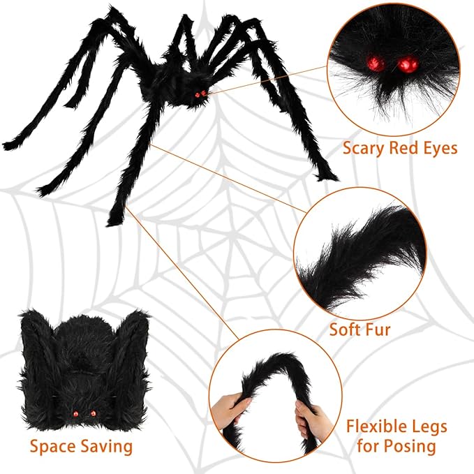 Halloween Spider Decorations, 6 Pack Giant Spider Outdoor Decorations Set, Scary Hairy Realistic Large Spider Props for Indoor, Outdoor and Yard Party Creepy Decor