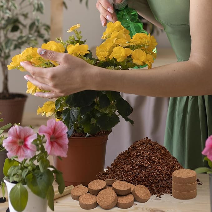 Halatool 50pcs 30mm Organic Coconut Coir Pellets Soil for Seed Starter, Compressed Coco Coir Potting Soil for Growing Vegetables, Fruits, Flowers