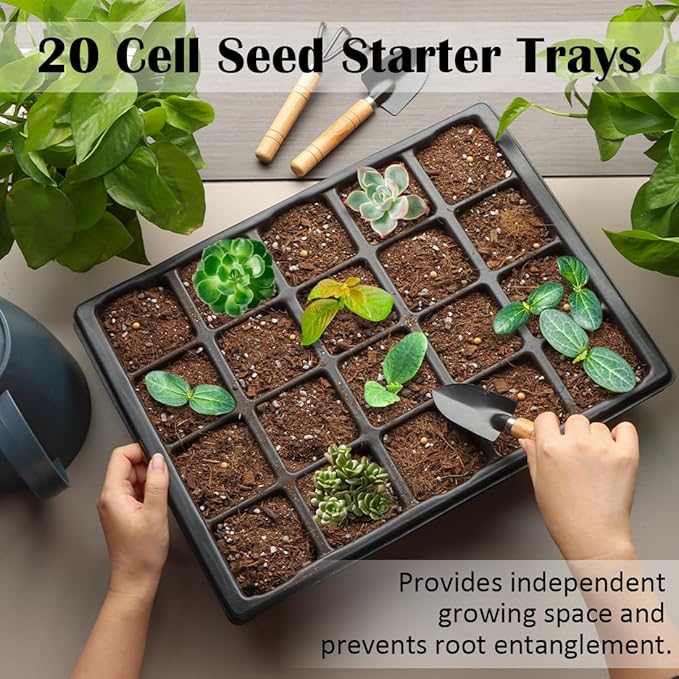 2.5 inch Square Pots 3.5 inch Deep 20 Cell Seedling Trays with Water Collection Nursery Trays (15"x11"x3") for Seeds Starting and Transplanting(5 Sets)