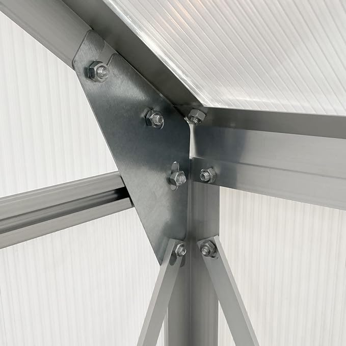 Outsunny 6' x 6' x 6.5' Polycarbonate Greenhouse with Adjustable Roof Vent, Walk-in Heavy Duty Green House Kit with Aluminum Frame, Sliding Door and Rain Gutter for Winter, Silver