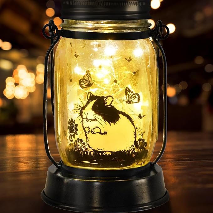 Hamster Gifts for Women/Men Hamster Solar Lanterns Mom Birthday Present Lantern Pet Loss Pet Memorial Lights Solar Garden Decoration Outside for Yard, Patio,Backyard,Porch Torche