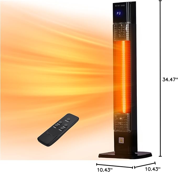 MEPTY Outdoor Heaters for Patio Use, Infrared Electric Heater with Remote&Touch Control, 24H Timer,3 Heat Settings, Quiet,Overheat&Tip-Over Protection for Porch,Deck,Backyard,Balcony