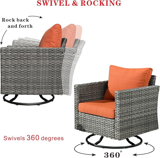 HOOOWOOO 11 Piece Patio Sectional Furniture Set with Fire Pit Table,Modern Wicker Outdoor Conversation Sofa Sets,Weather Resistant Modular L Shaped Outside Couch Swivel Chair Set(Orange Red)