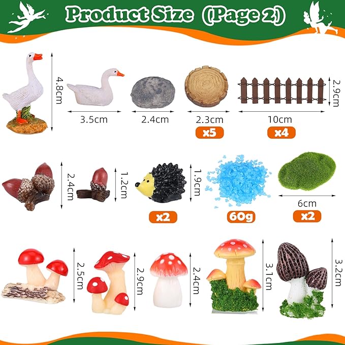 109 Pcs Fairy Garden Accessories Fairy Garden Kit Miniature Fairy Figurines Accessories Fairy Animals Decor Outdoor for DIY Dollhouse