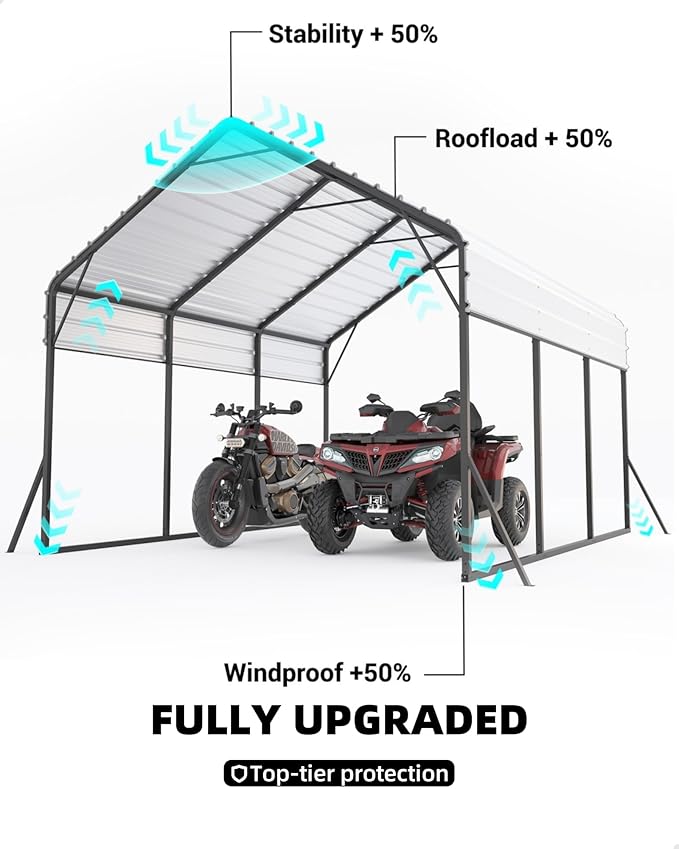 13x16x7.3 FT Metal Carport with Heavy Duty Frame, Galvanized Steel Roof & Enhanced Base Heavy Duty Car Ports for All-Weather Car Garage Shelter for Car, Truck, Pickup, SUV, Tractor, and Boat