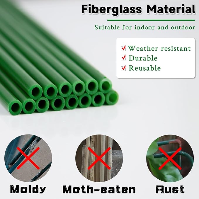 Plant Stakes 17inch &11inch SupKing Adjustable Length Plant Support Stake 16Pcs Green Orchid Stick with Clips for Indoor Outdoor,Garden Pole for Potted Tomato Amaryllis Vegetables Comes with 20 Ties