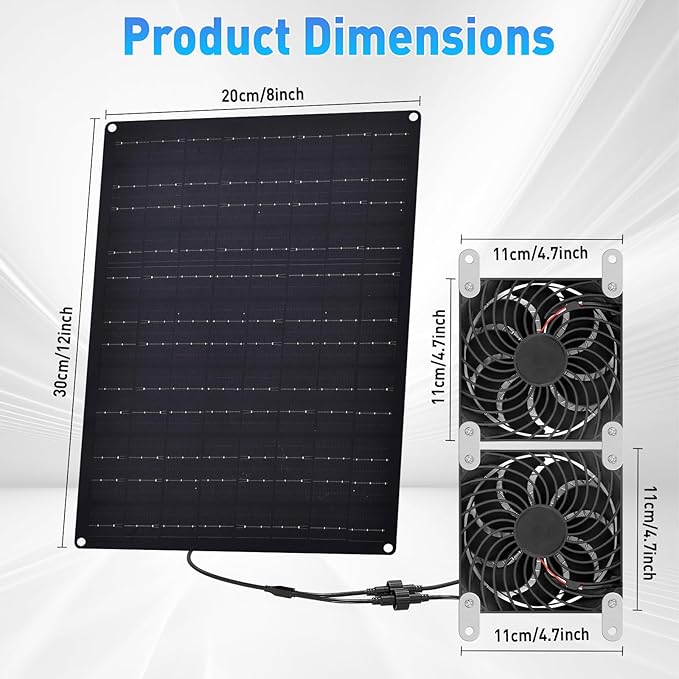 Solar Powered Fan, Solar Panel Fan 15W Solar Ventilation Exhaust Fan Waterproof for Outdoor Shed Chicken Coops Greenhouse Doghouses Pet House for Intake or Exhaust Air Cooling