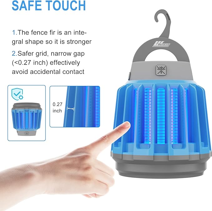 Wisely Bug Zapper Outdoor/Indoor Solar and USB-C Rechargeable Portable Insect Bug Zapper Indoor and Outdoor, Trap, 3-Pack