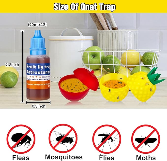 Fruit Fly Trap Refill Liquid Only, 0.68oz/ Bottle, Safe Bait, Ready-to-Use Gnats Killer Indoor Trap, Effective Lure Refill Gnat Catcher for Home Kitchen (12 Pack)