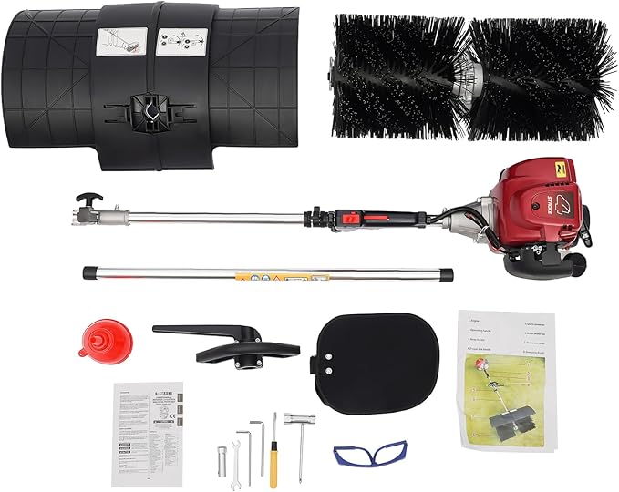 Gas Power Sweeper,31CC 1.4HP 4 Stroke Power Broom Sweeper Handheld Walk Behind Cleaning Driveway,Gas Powered Lawn Sweeper Snow Brush Sweeper for Park Lawn Sidewalk Outdoor