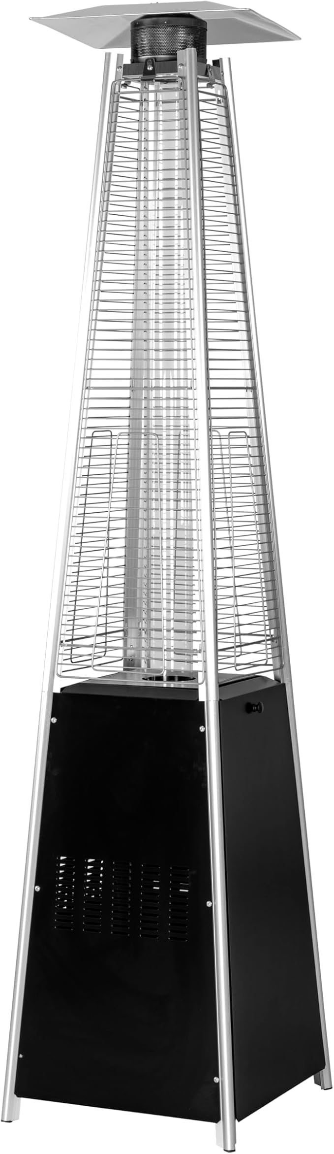 Nuu Garden 48,000 BTU Pyramid Patio Heater, Outdoor Propane with Quartz Glass Tube and Wheels, Hammered Bronze Tower for Terrace and Garden, Black