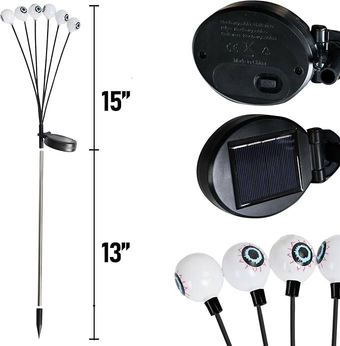 Dazzle Bright Halloween Decorations Outdoor, 2 Pack 12LED Solar Eyeball Pathway Lights, Scary Waterproof Solar Green Firefly Lights for Garden Lawn Yard Decor