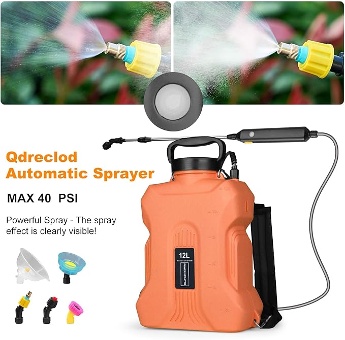 Battery Powered Sprayer 2.1 Gallon, Backpack Sprayer with Retractable Wand & 3 Mist Nozzles & USB Rechargeable Handle, Water Spray Pump Sprayers for Planting Lawn Yard Garden (Orange, 3.2 Gallon)