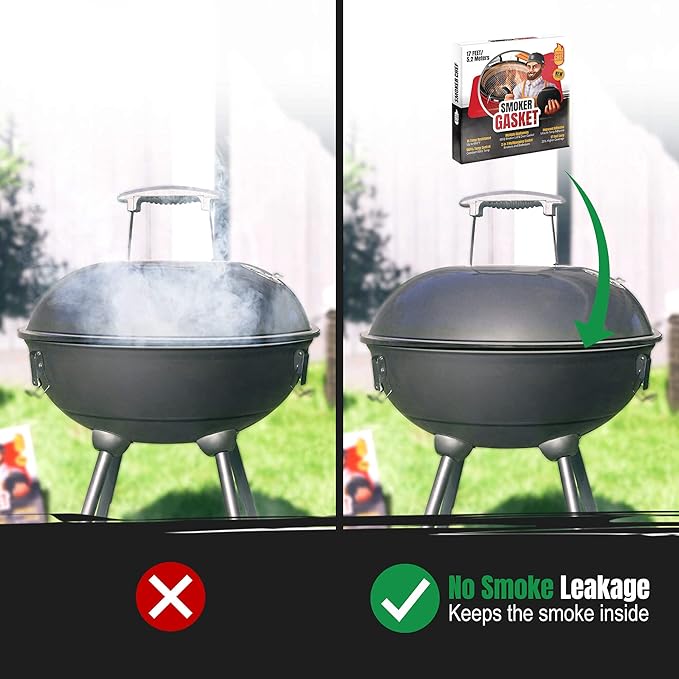 Smoker Gasket – 0.6’’ Wide 0.2’’ Thick High Temp Seal Grill Gasket – 17 FT Long Self Stick Black Nomex Tape Gaskets for Smokers and BBQ Lid – Heat Seal Material Replacement