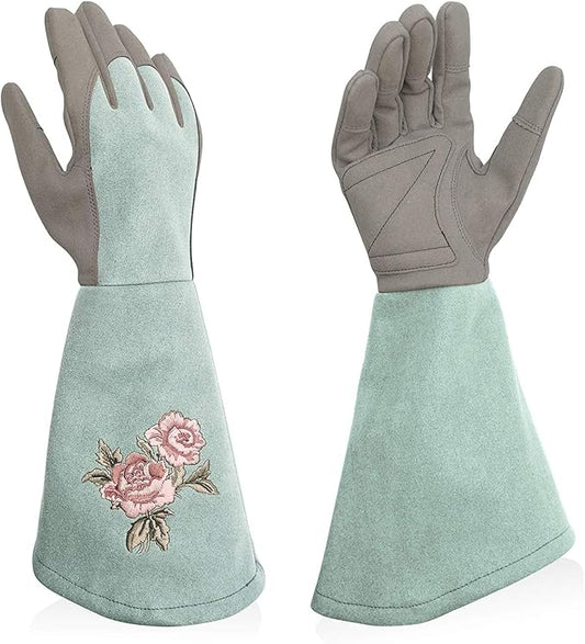 Rose Pruning Gloves Thorn Proof, Embroidery Leather Gardening Gloves with Extra Long Forearm Protection