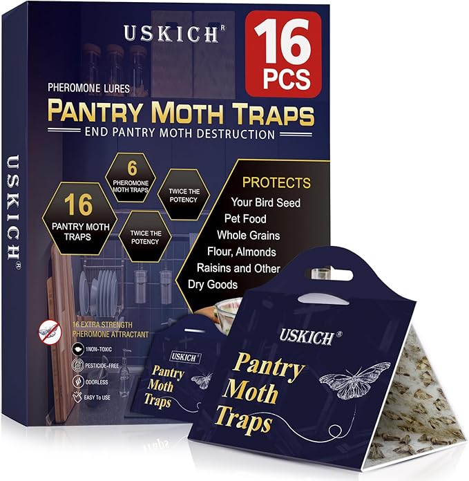 Moth Traps for Pantry Moths, 16 Pack Kitchen Moth Traps with Pheromones Prime, Non-Toxic Easy Setup Sticky Glue Trap for Food and Cupboard Moths in Your Kitchen (Organic)