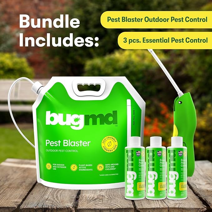 BugMD Blaster Kit - 3 Pack Pest Control Essential Oil Concentrates 3.7 oz and 1 Pest Blaster - Plant-Powered Bug Spray for Home, Insect Killer, Ant Killer for House, Flea Spray for Home, Roach Spray
