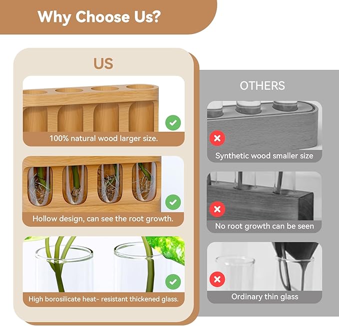 Plant Propagation Station with Wooden Stand, Gardening Gifts for Mom Women Plant Lovers, 9-Level Dimmable LED Light 4 Glass Test Tubes Vases for Hydroponic Plants - Desktop Terrarium for Home Decor