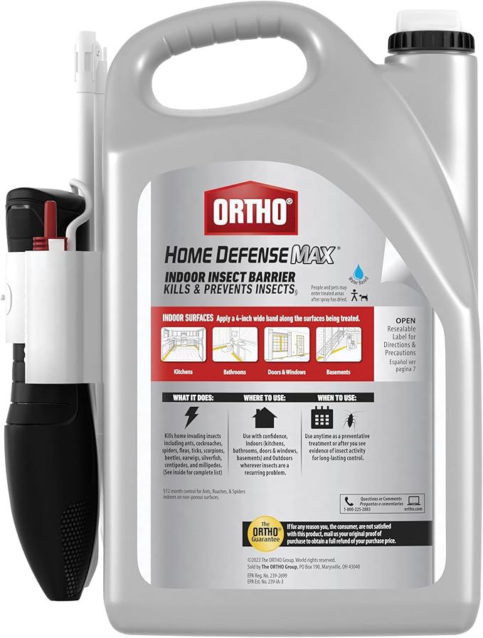 Ortho Home Defense Max Indoor Insect Barrier Refill, Kills Ants, Roaches, Spiders, Fleas and Ticks, 1 gal. with Comfort Wand and Refill