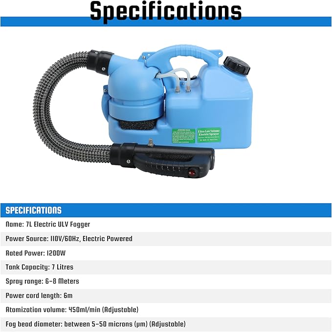 7L (1.85 Gallon) Electric ULV Fogger Machine, Portable Fogger Sprayer Machine Electric Atomizer Ultra Low Volume Sprayer for Home Indoor and Outdoor Cleaning Spraying Use, 2 Pack