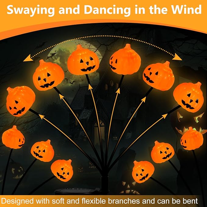 Solar Halloween Pathway Lights 3 Pack Pumpkin Stake Lights Outdoor 2 Modes Cool White LEDs for Garden Yard Patio