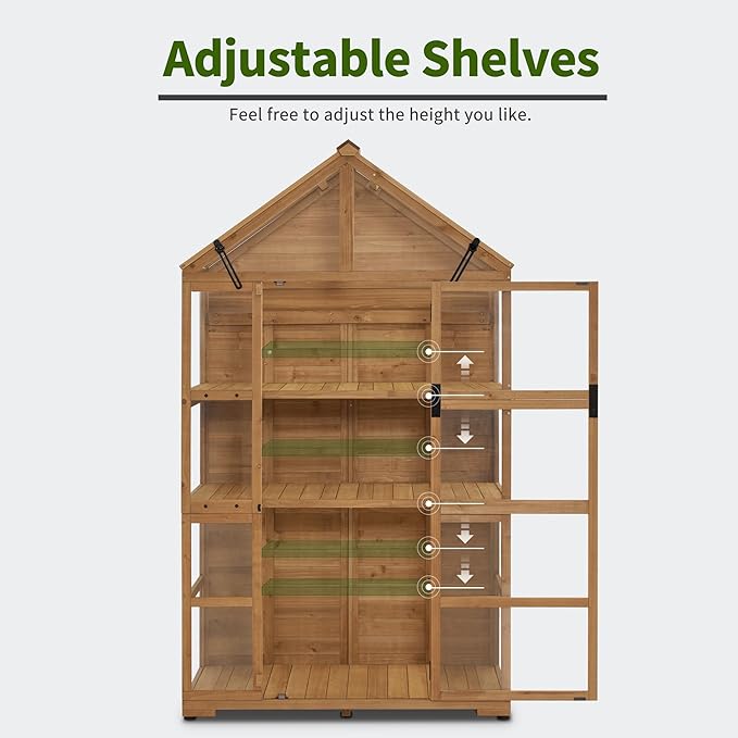 MCombo Wooden Greenhouse Outdoor with Openable Roof Vent and Adjustable Shelves, 0826 (Natural)