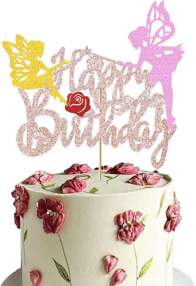 Fairy Party Cake Topper Fairy Birthday Cake Decoration Glitter Fairy Birthday Cake Picks Floral Fairies Party Decoration for Fairy Garden Baby Shower Supplies