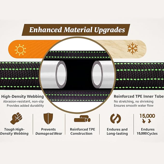 50FT Lightweight Flexible Garden Hose,Non-Slip Handles,Non-kink Hose,Solid Brass Fitting for Boats, RV Water Hose,Marine Washdown,Lawn,Garden,Leakproof TPE Hose (GreenBlack, 2x25 FT)