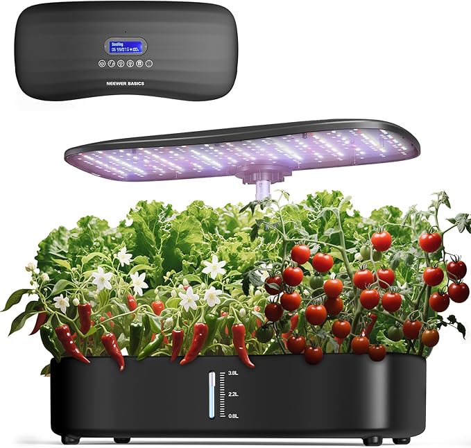 NEEWER Basics Hydroponics Growing System Kit with LED Plant Light/3 Growing Modes/12 Pods/Timer/LCD/Smart Quiet Pump, Touch Light Planter for Herb Garden Vegetables Flowers Indoor Gardening, HGS01