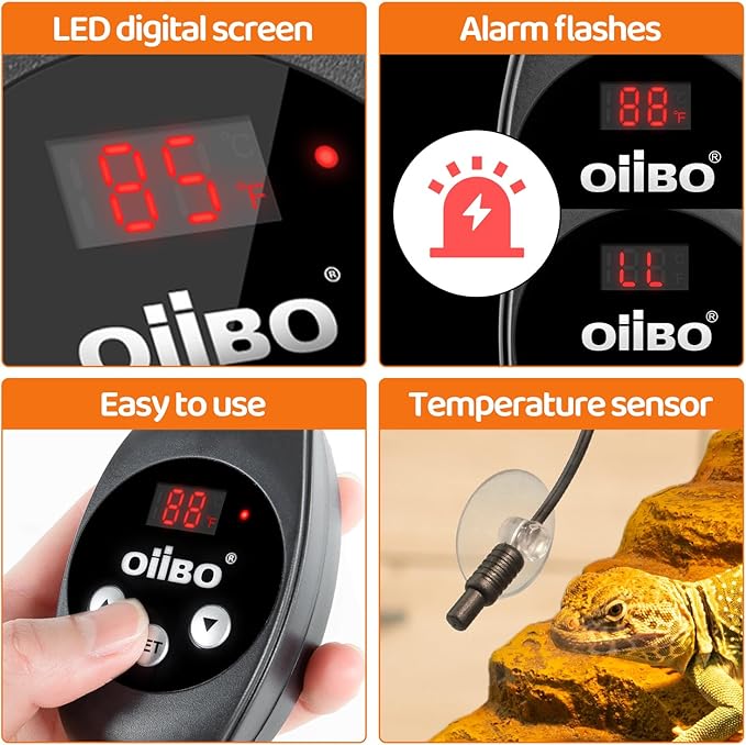 Oiibo Reptile Dimming Thermostat Heat Lamp Temperature Controller, Light Bulb Thermostat with Memory Function, Thermostat for Seed Germination & Heaters
