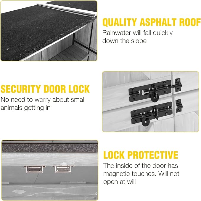 Aivituvin Outdoor Storage Shed with Floor, Garden Tool House with Metal Frame Structure, Large Wooden Cabinet with Adjustable Shelves for Backyard Garden Patio (White)