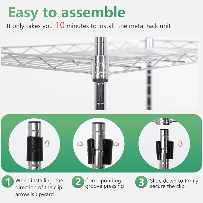 FDW 5 Tier Wire Shelving Adjustable Metal Shelves 17L x 12W x 48H NSF Pantry Shelves Storage Rack Shelving Units for Kitchen Garage Small Places Commercial,Chrome