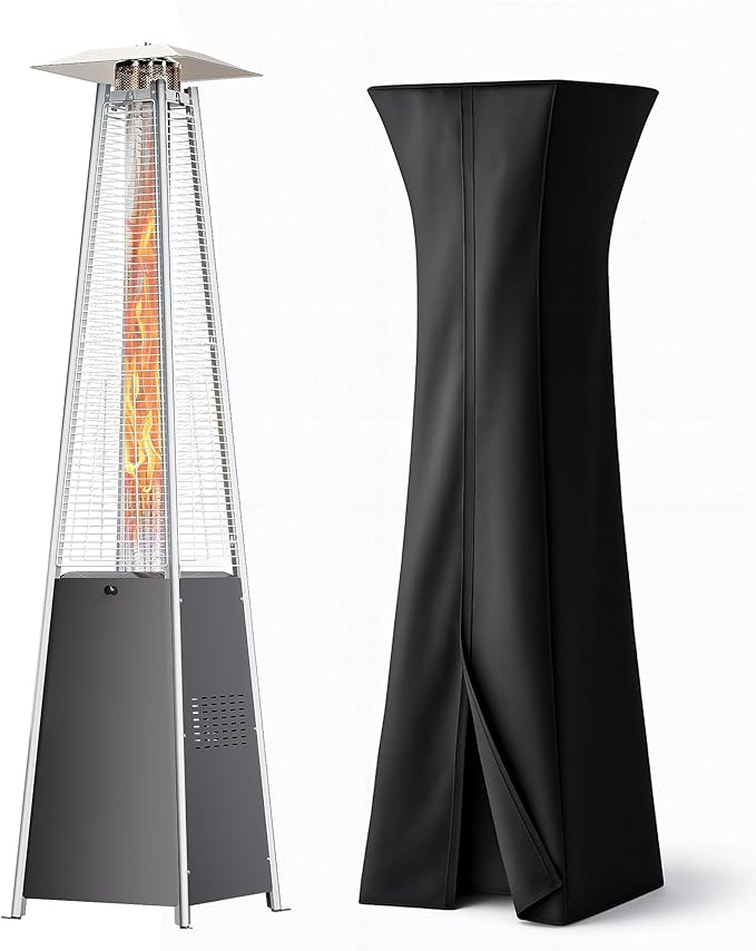 Pyramid Patio Heater, 48000 BTU Fast Heating Outdoor Propane Heater for Wide Area with Wheels & Weatherproof Cover, Triple Protection System for Patio, Yard, Pool, Garden
