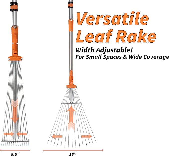 5-30 Telescoping Roof Rake 36 ft Reach // Collapsible Roof Rake for Leaves and Pine with Extension Pole // Roof Cleaning Tool for Gardening and Lawns // High Reach Adjustable Metal Leaf Raker