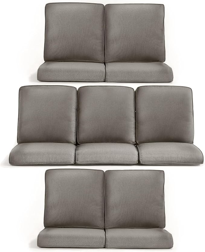 7-Piece Outdoor Patio Cushion Set - Fade & Water Resistant with Removable Olefin Cover, 22x24x4 Inch Memory Foam Cushions for Wicker Sectional Sof - Grey/Crescent