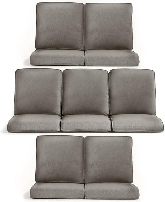 7-Piece Outdoor Patio Cushion Set - Fade & Water Resistant with Removable Olefin Cover, 22x24x4 Inch Memory Foam Cushions for Wicker Sectional Sof - Grey/Crescent