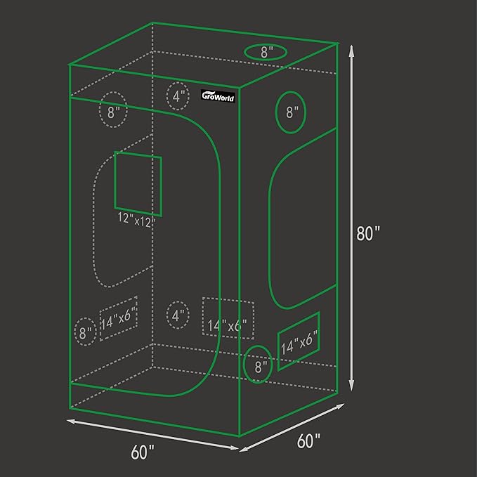 Grow Tent Kit, 60''x60''x80'' Greenhouse Tent with 19mm Poles, High Reflective 600D Mylar Hydroponic Tent with Observation Windows for Indoor Plant Growing(Black)