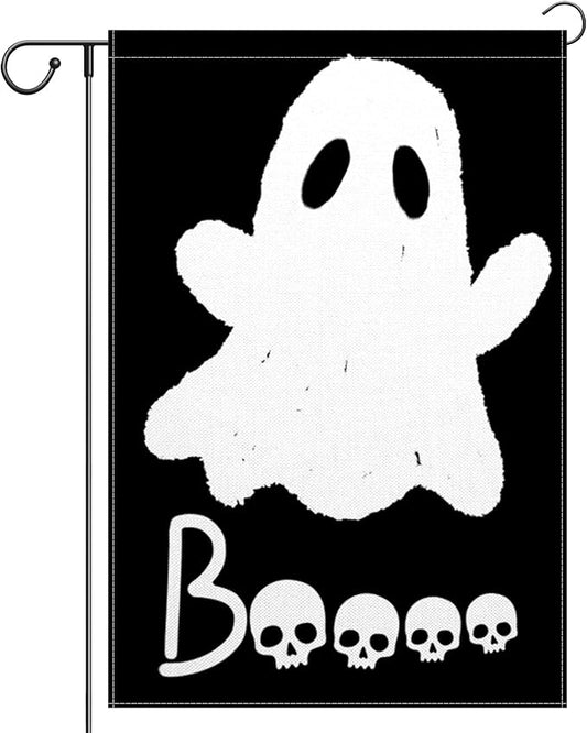 ChloropLastid Halloween Ghost Garden Flag Double Sided 12x18 Inch Scary Boo Black Holiday Yard Flag Small Burlap Outdoor Decorations