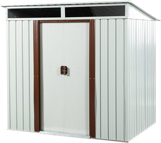 6X5 FT Outdoor Storage Shed, Waterproof Metal Garden Sheds with Lockable Door, Steel Tool Storage Buildings Shed & Outdoor Storage House for Garden, Backyard, Patio, Lawn, Trash Cans(White)