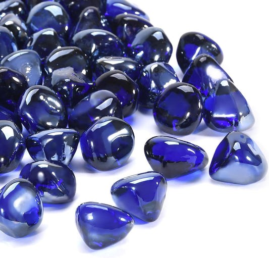 Fire Glass, Cobalt Blue Fire Stone for Propane Firepit, Fireplace and Outdoor Decorative. High Luster Diamonds 1 Inch Glass Beads, 10LB