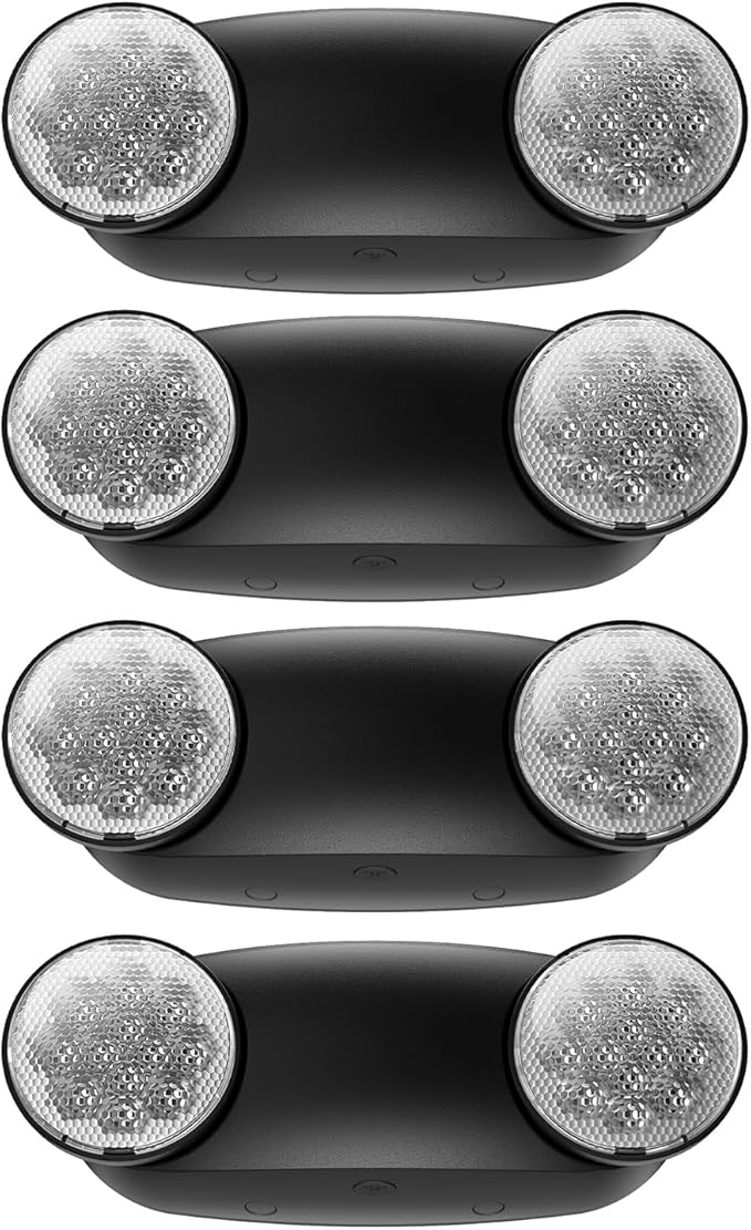 4 Packs Black Emergency Lights with Battery Backup Two Adjustable Bug Eye -UL 924 Certified Emergency Exit Signs-120-277VAC/Commercial Emergency Lights Fixtures/Hardwired Indoor Exit Lights.