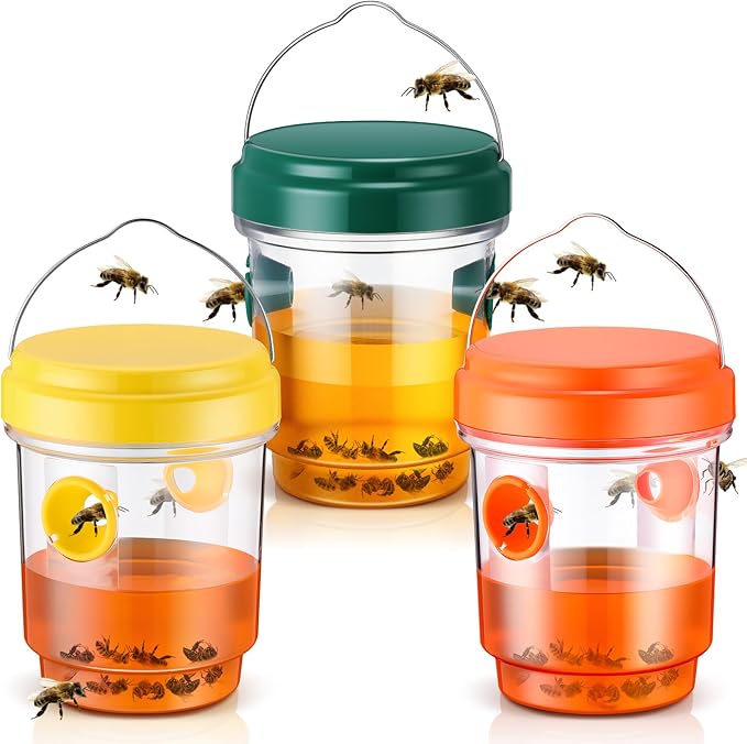 Qualirey 3 Pcs Wasp Traps for Outdoors Wasp Killer Hanging Bee Traps Reusable Fly Bee Killer for Indoor Outdoor Patio Garden Home (Yellow,Green,Orange)