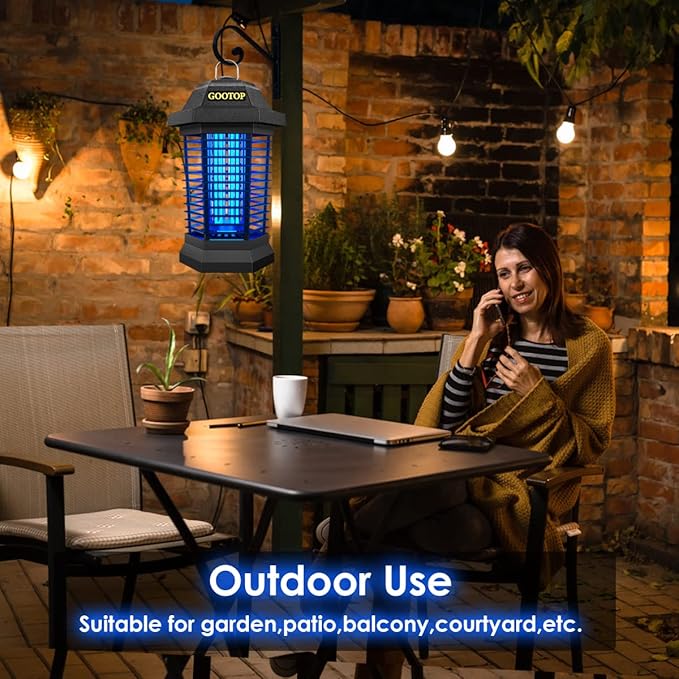 GOOTOP Bug Zapper Outdoor, Mosquito Zapper, 3 Prong Plug in Electric Fly Zapper, Mosquito Killer, Fly Traps, Flying Insects Zapper Indoor Outdoor 90-130V, 4200V, ABS Plastic Outer (Black)