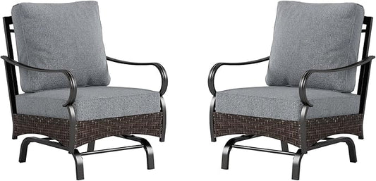 Sophia & William Extra Large Outdoor Patio Motion Sofa Chairs Set 2 PCS Heavy-Duty Metal Porch Furniture with High Back & Deep Seating Area, 5.5" Thicken Cushions for Deck, Lawn, Outside (Grey)